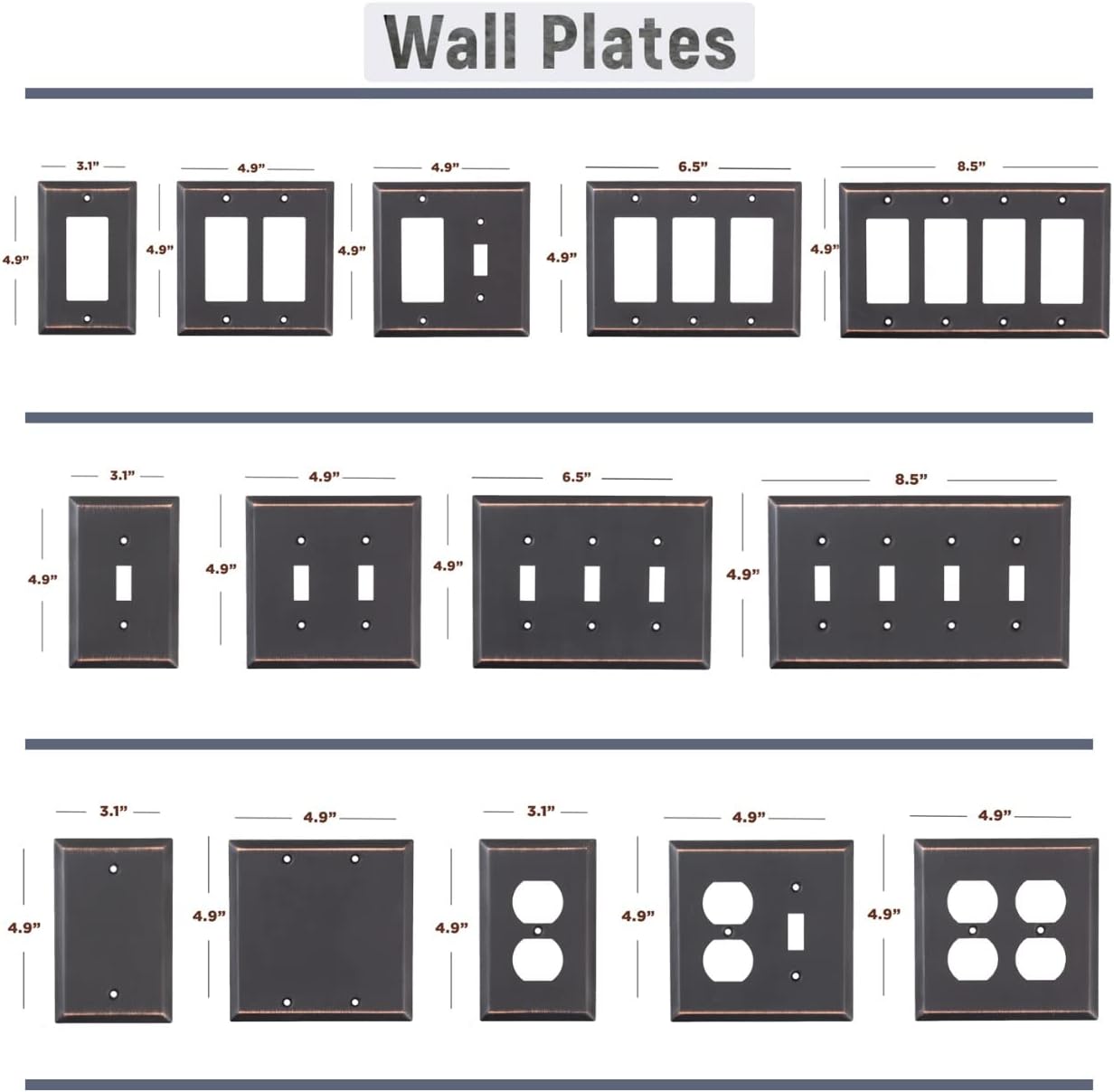 SleekLighting Pack of 2 Wall Plate Outlet Switch Covers | Decorative oil rubbed bronze | Variety of Styles: Decorator/Duplex/Toggle & Combo | Size: 2 Gang Duplex