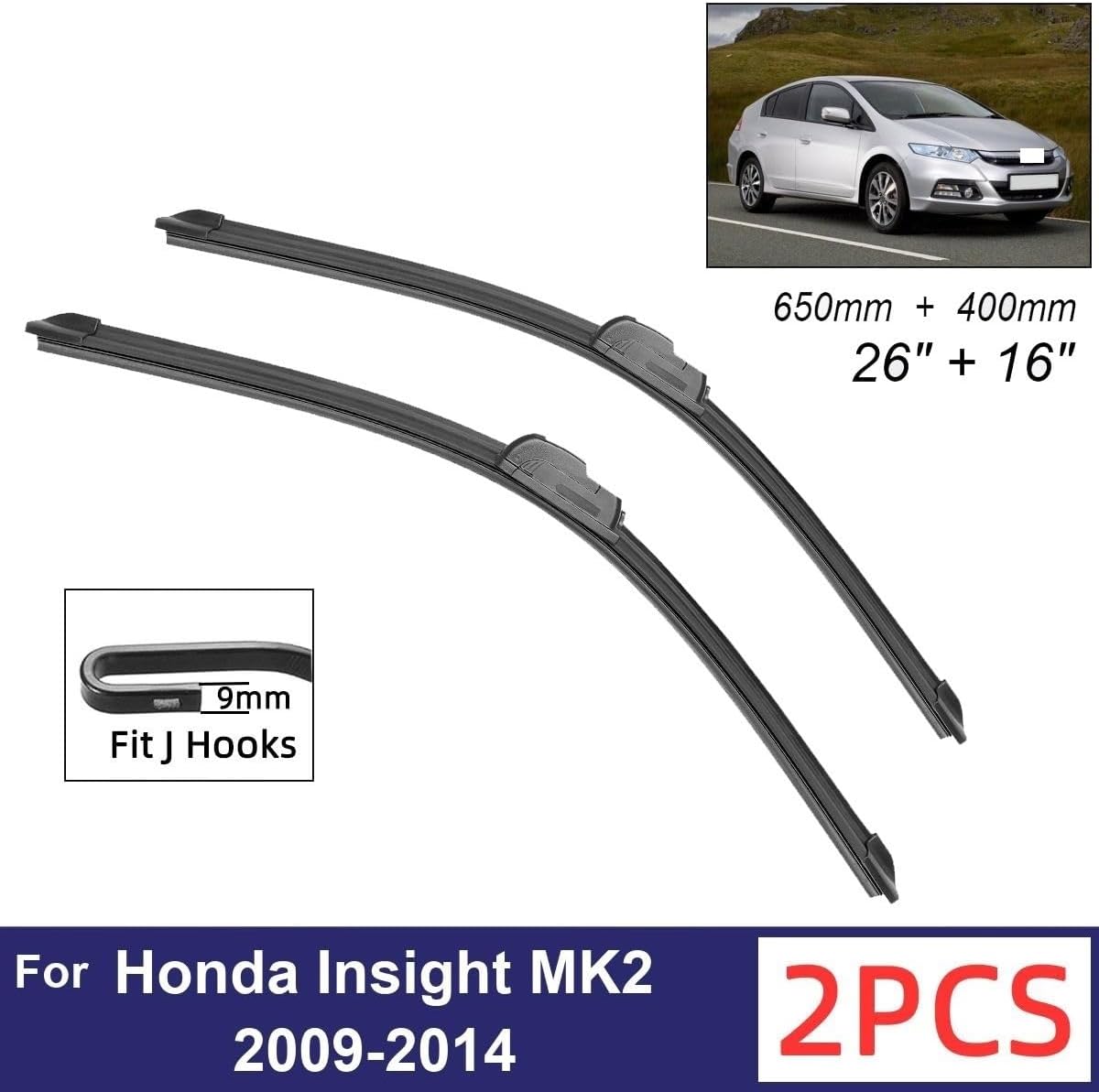 Car Wiper Compatible with Honda Insight MK2 2009-2014 Front Wiper Blades Soft Rubber Windscreen Wipers Auto Windshield 26"+16" 650mm + 400mm (Color : 4 wipers)