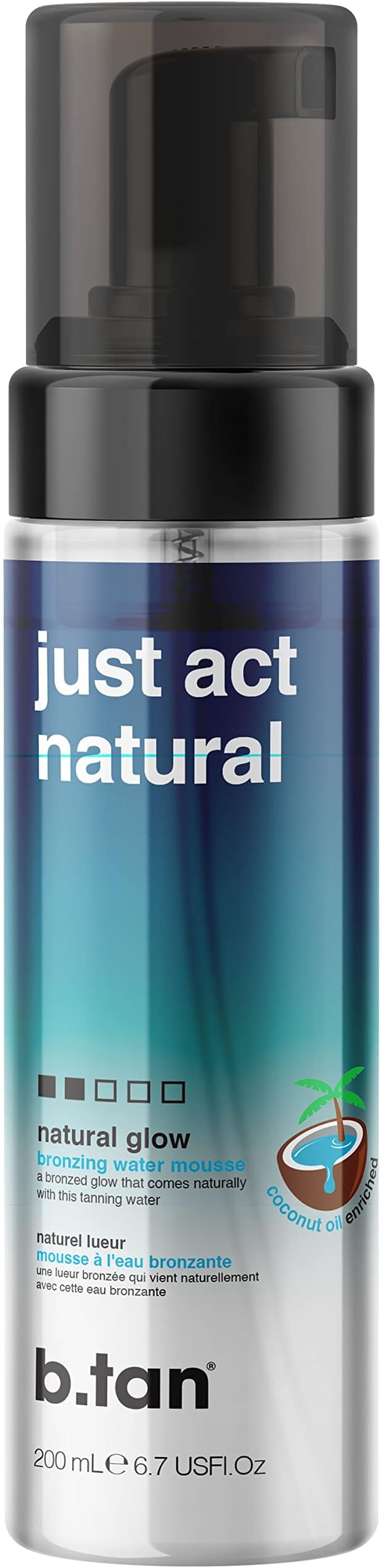 b.tan Clear Self Tanner Bronzing Water Foam | Just Act Natural - Best 1 Hour Express Sunless Tanning Mousse, Dark, Transfer-Free, Enriched With Coconut Water & Vitamin E, Face & Body, 6.7 Fl oz