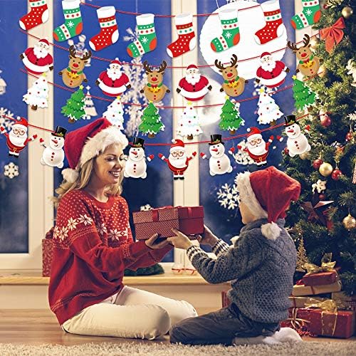 Christmas Decorations Hanging Bunting Garland, 4 Pack Christmas Hanging Paper Banners Bunting Garland for Christmas Window Fireplace Office Decoration
