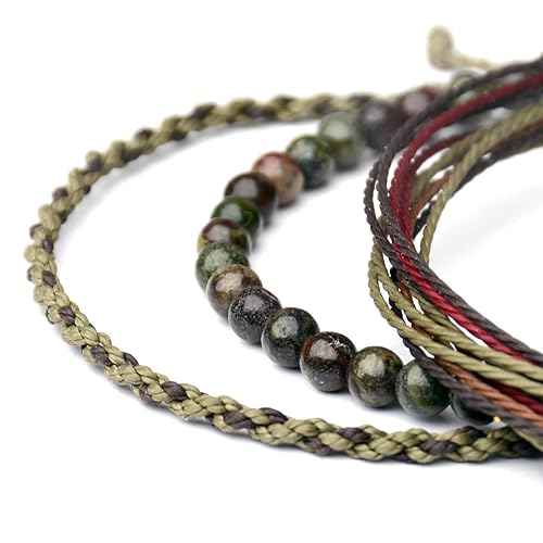 Miniatura 405 de Handmade Natural Stone Beaded Healing Bracelet Gift for Men Adjustable Rope String Bracelet (picasso jasper, Adjustable)