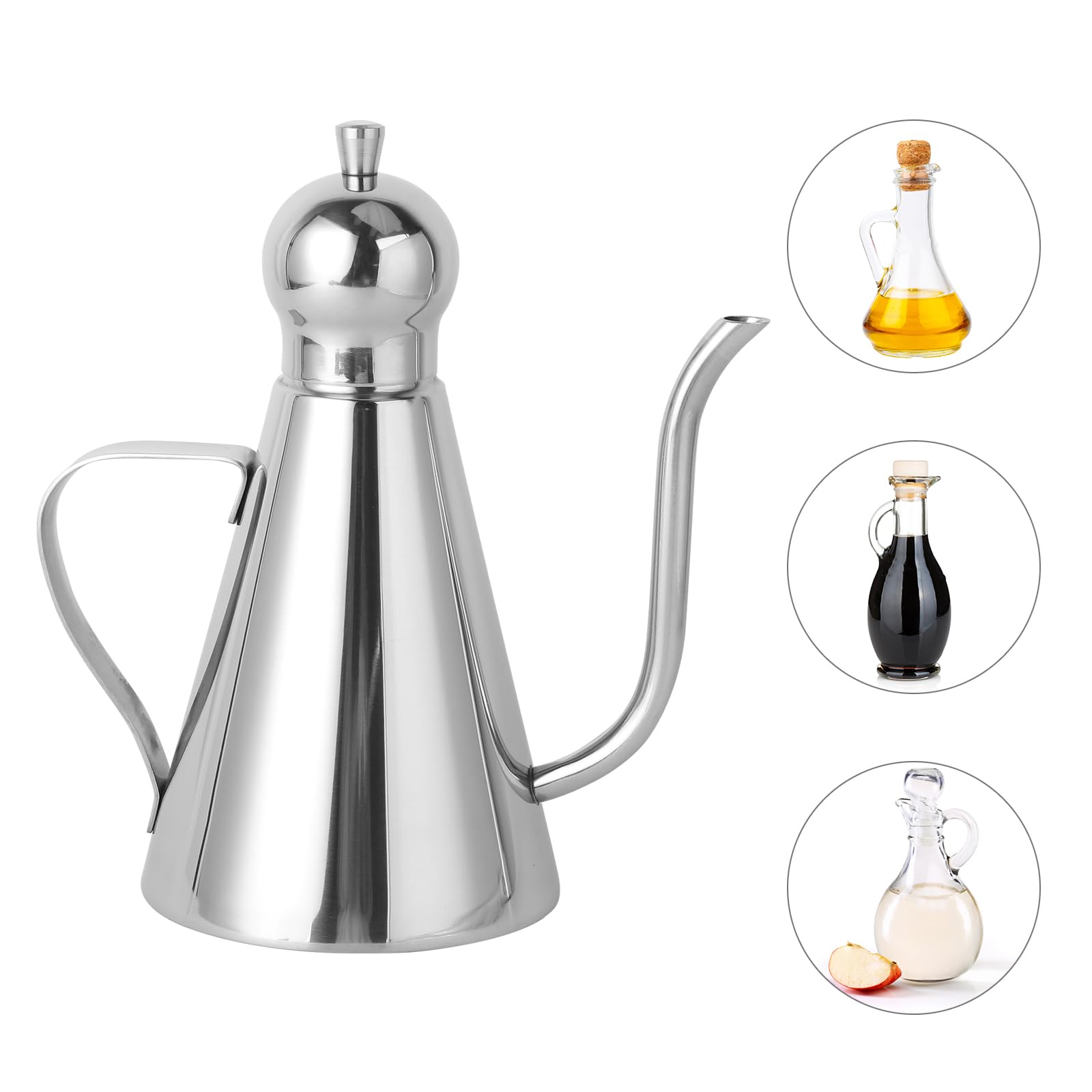 Hemoton Kännchen für Olivenöl, aus Edelstahl, mit abnehmbarem Deckel(500Ml)