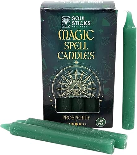Miniatura 9 de SOUL STICKS Paquete de 20 velas cónicas Prosperity Magic Spell Chime - Ideal para altar, rituales, ceremonias, velas verdes de meditación sin