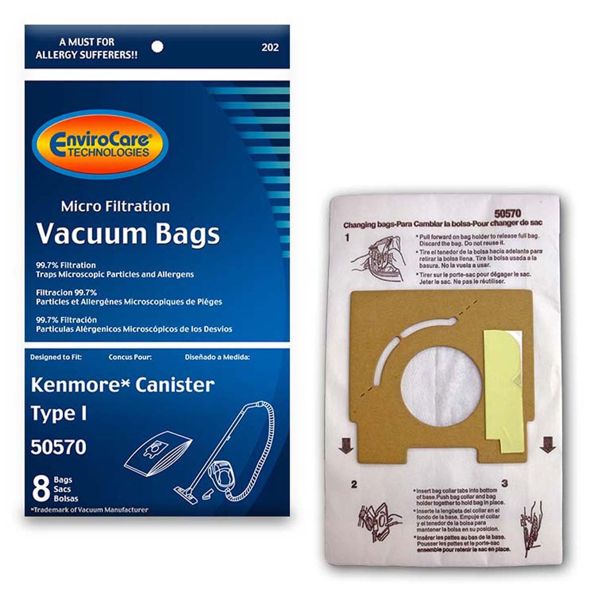 EnviroCare Replacement Micro Filtration Vacuum Cleaner Dust Bags made to fit Kenmore Style 50570 Type I Vacuums 8 Bags