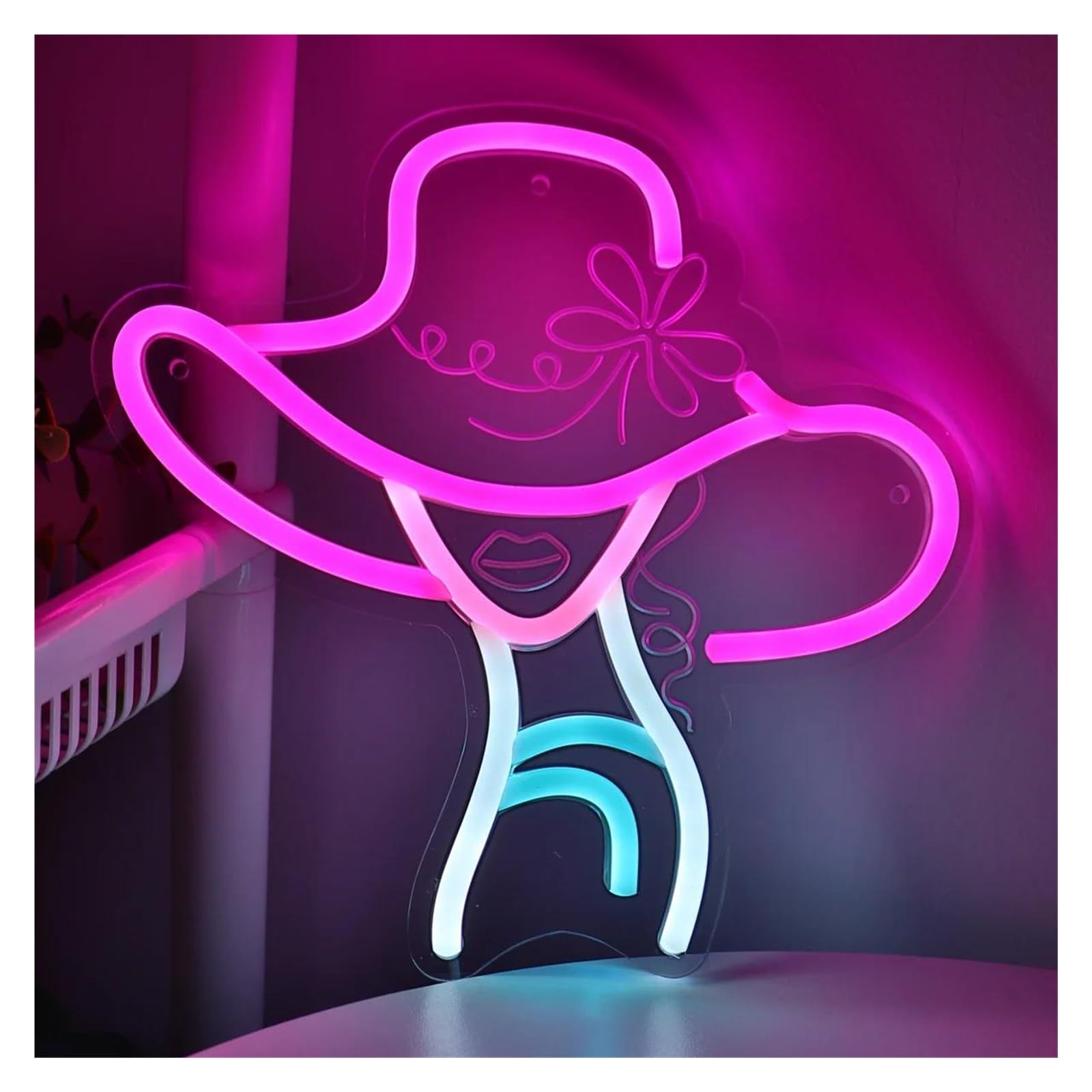 Luz de Diseño de Digital Una Persona Hermosa Usa Sombrero Letrero De Neón Alimentado Por USB Para Decoración De Pared De Evento De Fiesta De Club 23.7cmx24cm