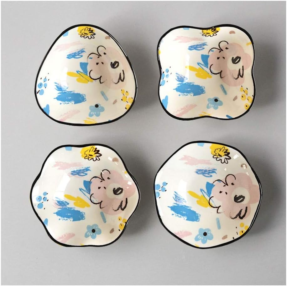 Dipping Bowls Ramekin Dishes, 4-Piece Porcelain Ceramic Deep Dinner Plates Soup Plates, Ideal for Dips Sauce Appetizer Plates (Color : A)
