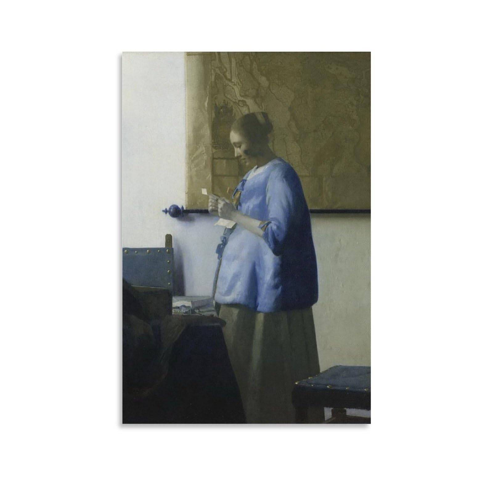BACION Johannes Vermeer Woman in Blue Reading A Letter Canvas Wall Art, Pictures for Living Room And Bedroom, Oil Paintings Reproduction, Prints for Special Occasions