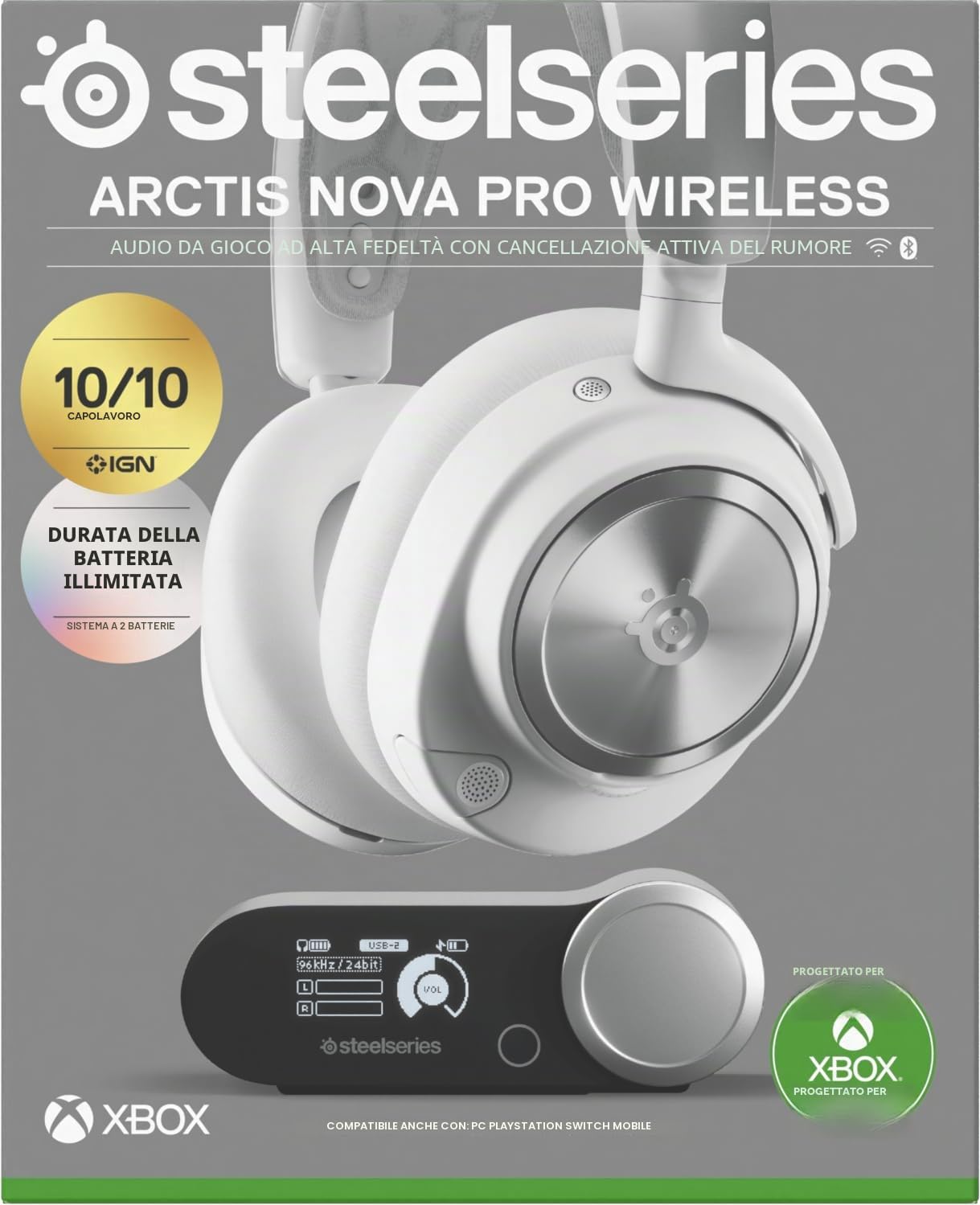 SteelSeries Arctis Nova Pro X Cuffie da gaming wireless multi-sistema driver magnetici al neodimio cancellazione attiva del rumore Infinity Power System Xbox PC PS5 Switch Mobile