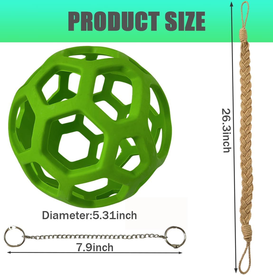 Snake Enrichment Climbing Toys, 2 Natural Hemp Rope Ladder & 1 Hanging Green Ball with Chain, Pet Habitat Accessories for Snakes Lizards Geckos, Easy Install with Suction Cups & Carabiners image 2