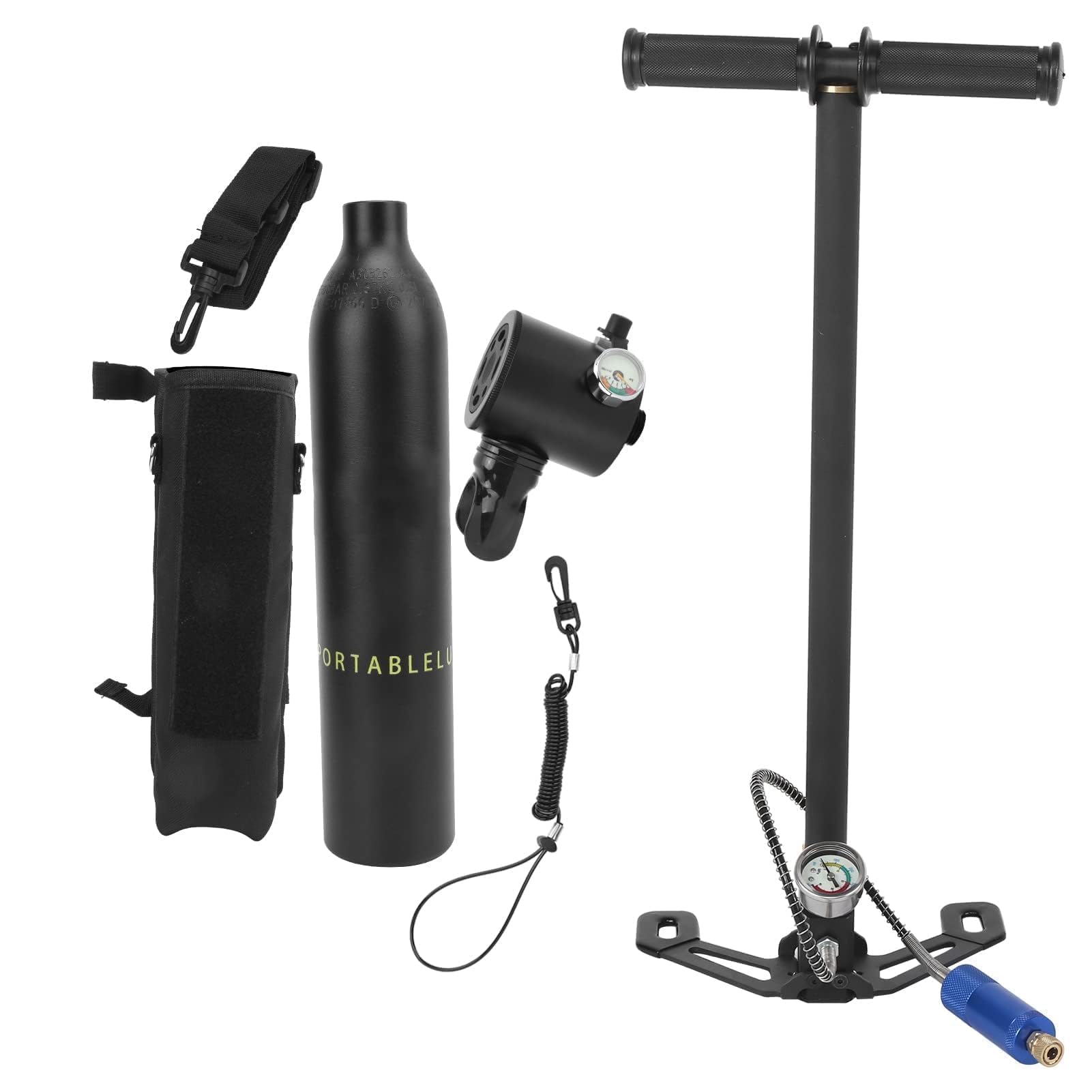VBESTLIFE Tauch-Sauerstoffflasche, DIDEEP 0,5 L Sauerstoffflasche, Unterwasseratemgerät-Set für Tauchunterricht (Schwarze Sauerstoffflasche + Schwarze)