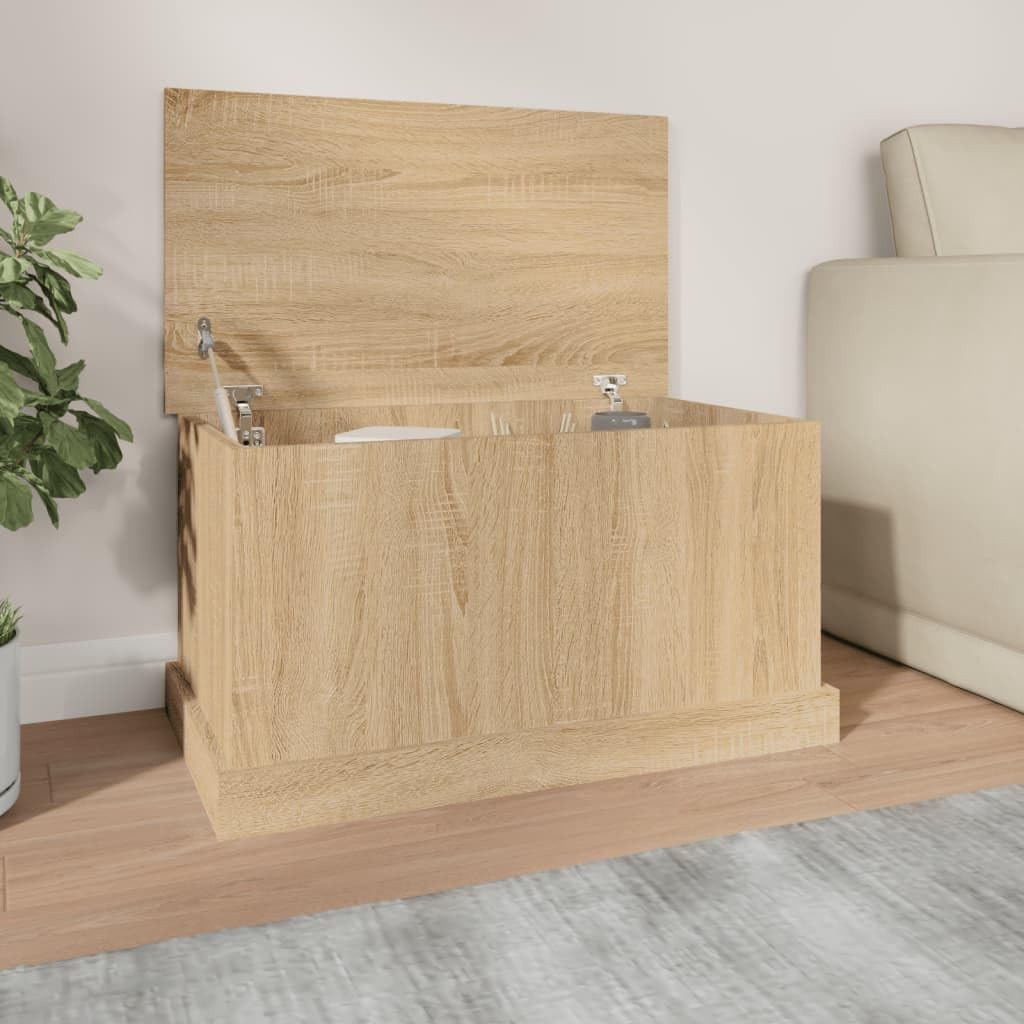 Aufbewahrungsbox Sonoma-Eiche aus Holzwerkstoff 70 x 40 x 38 cm mit Deckel, Stauraum Truhe und Sitzbank für Wohnzimmer Schlafzimmer Flur, Organizer Kiste für Spielzeug Wäsche Ordnung