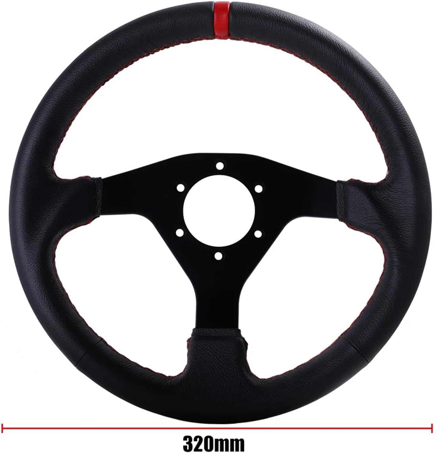 Volante da Corsa Universale 320mm Volante Piatto Sportivo in Pelle Racing Drift Pc Sim Telaio di Controllo del Volante del Gioco, Leather-Red Stitch