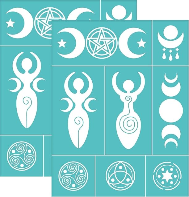 OLYCRAFT 2Pcs Self-Adhesive Silk Screen Printing Stencil Spiral Goddess Pattern Stencil Reusable Mesh Stencils Transfer Washable Home Decor for DIY T-Shirt Fabric Painting - 22x28cm