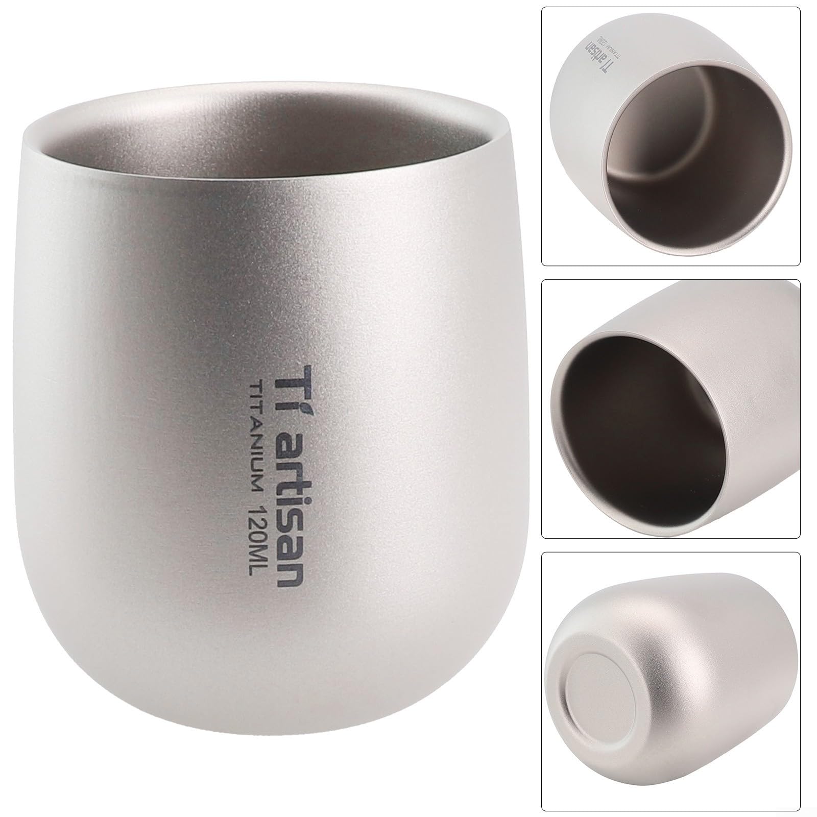 Voyage Tasse en ti Mini tasse isolée à double paroi Tasse de camping en titane àdouble paroi pour café, eau chaude tasse de camping en titane pour camping, pique-nique 6,3 x 7,4 cm