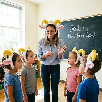 Plush Goat Ear Headbands for Costume and Party, White and Yellow, 6 Pack