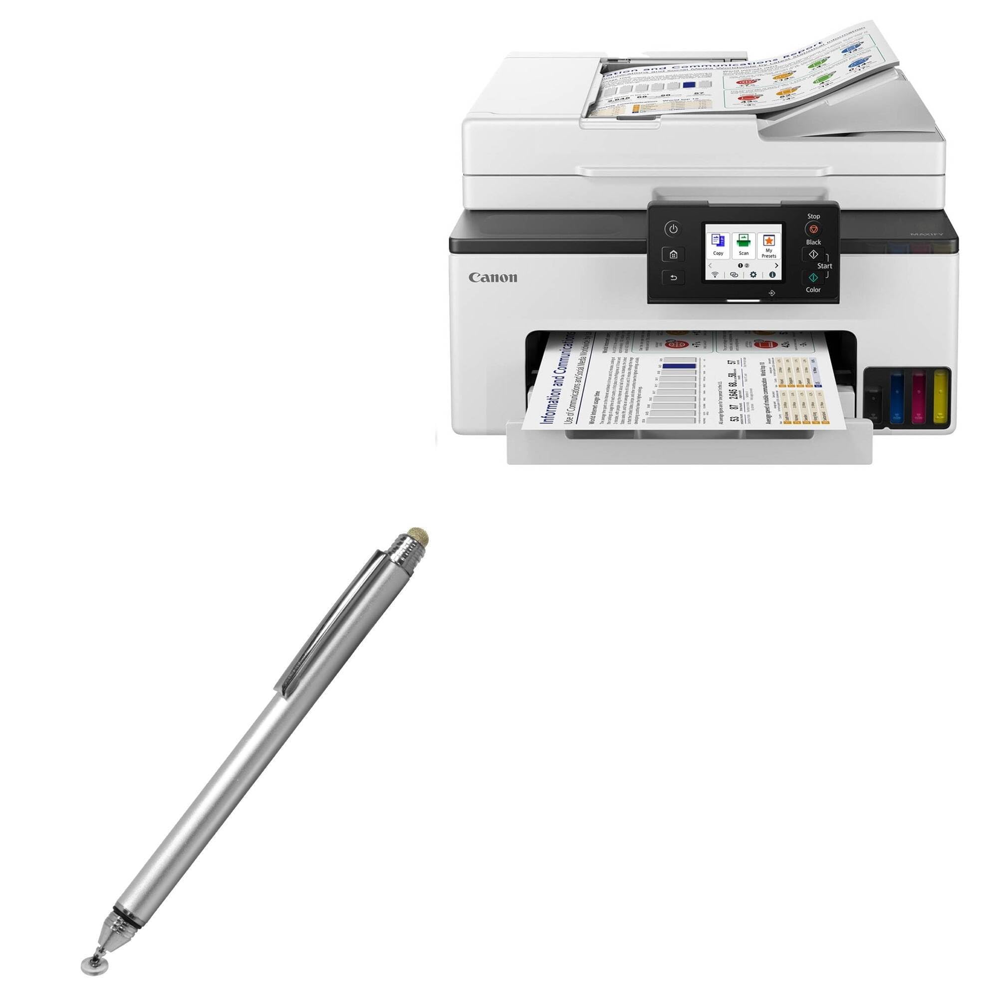 BoxWave Stylus Pen Compatible with Canon MAXIFY MegaTank GX2020 Printer Display - DualTip Capacitive Stylus, Fiber Tip Disc Tip Capacitive Stylus Pen - Metallic Silver