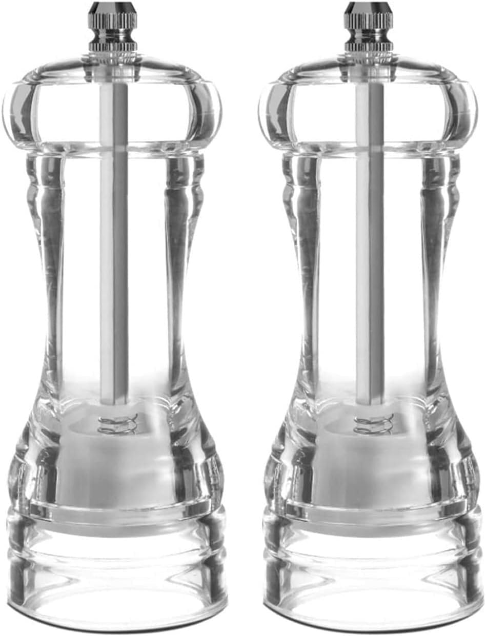 Salt and Pepper Grinder Set - Salt and Pepper Shakers with Acrylic Body Visible Window, Ceramic Grinding Core - Pack of 2(