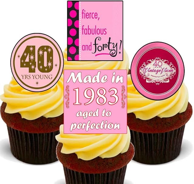 Made4You 40th Birthday Female Funny, Edible Cupcake Toppers - Stand-up Wafer Cake Decorations (Pack of 24)