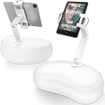 AboveTEK Tablet Pillow Stand for Bed, Hands-Free 360 Adjustable iPad Pillow Holder for Lap Reading w/Soft Bean Bag, Ideal Gift for Mom, Fits 4.7" to 12.9" Tablet, Phone, Kindle, White