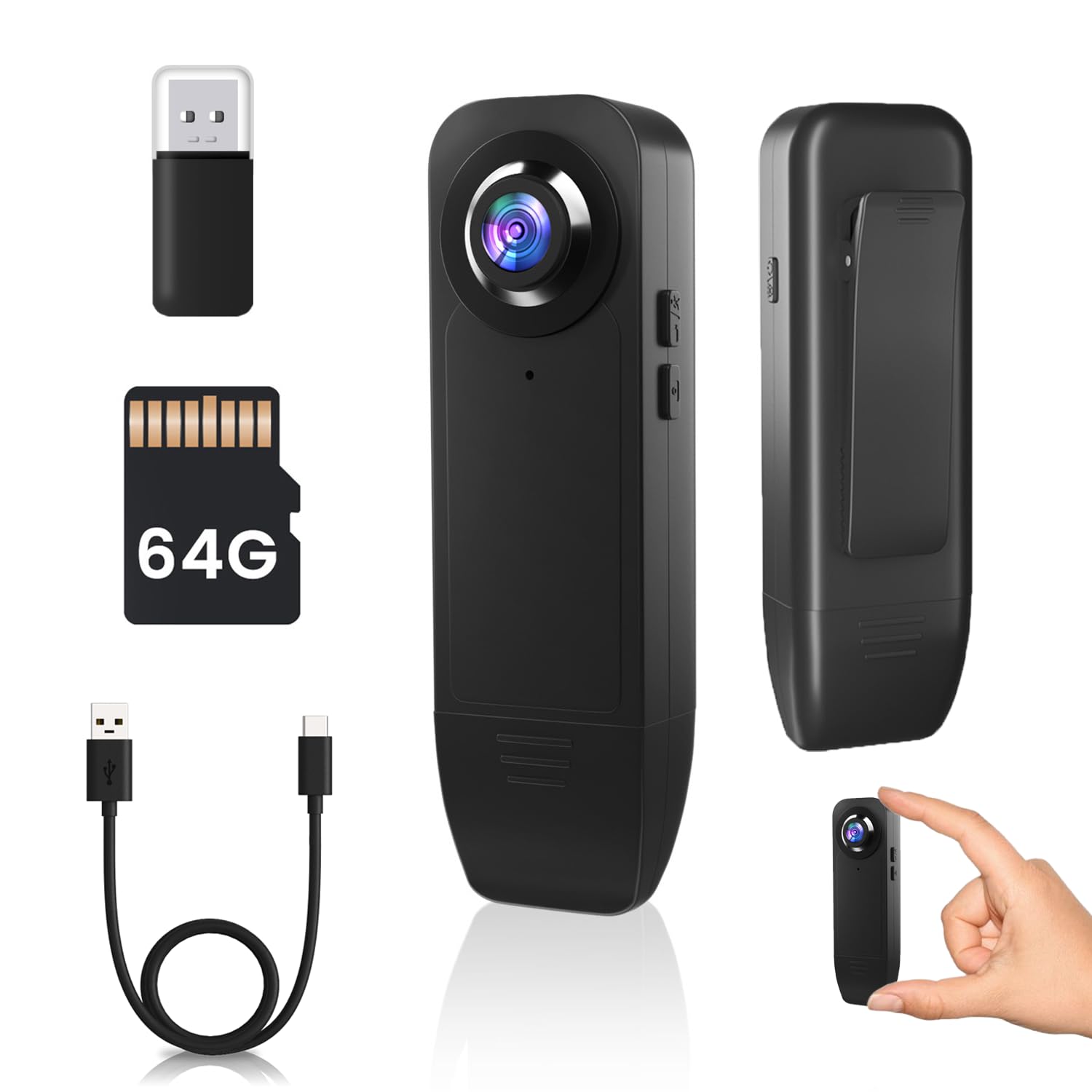Body cam, Bodycam Körperkamera Mini 1080P HD, Mini Kamera ohne WLAN mit 64 GB TF Karte, Loop-Funktion Kleine Body Camera 1000 mAh Lange Akkulaufzeit Nachtsicht Body Kamera Bewegungserkennung Mini Cam