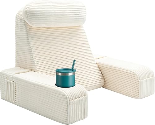 Miniatura 11 de AS AWESLING Almohada de lectura para adultos, almohada de espalda para sentarse en la cama, almohada de respaldo para sentarse en la cama, brazos