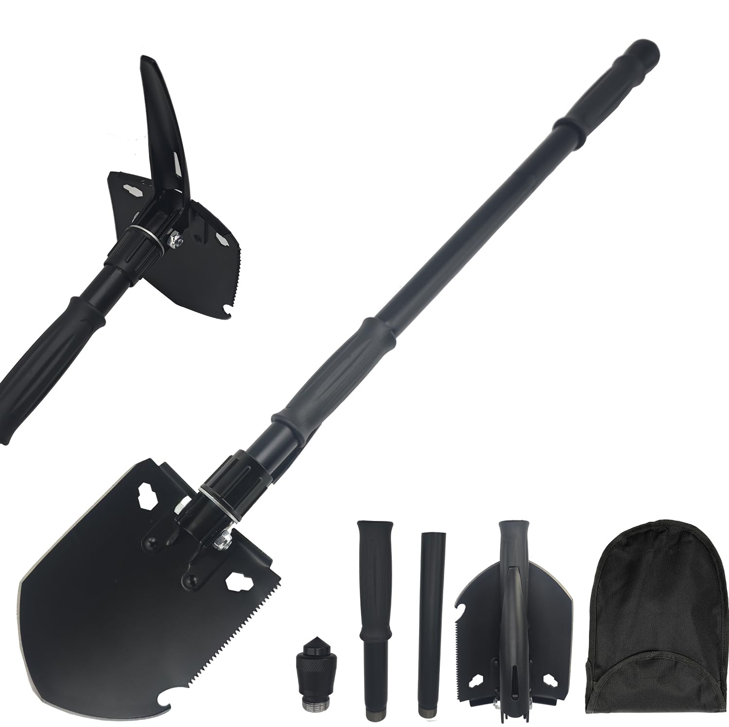 Multifunctional Folding Shovel 81.5 cm, Folding Snow Shovel, Military Folding Shovel, Survival Shovel Camping, Portable Folding Shovel for Camping, Garden, Survival, Hiking, Car