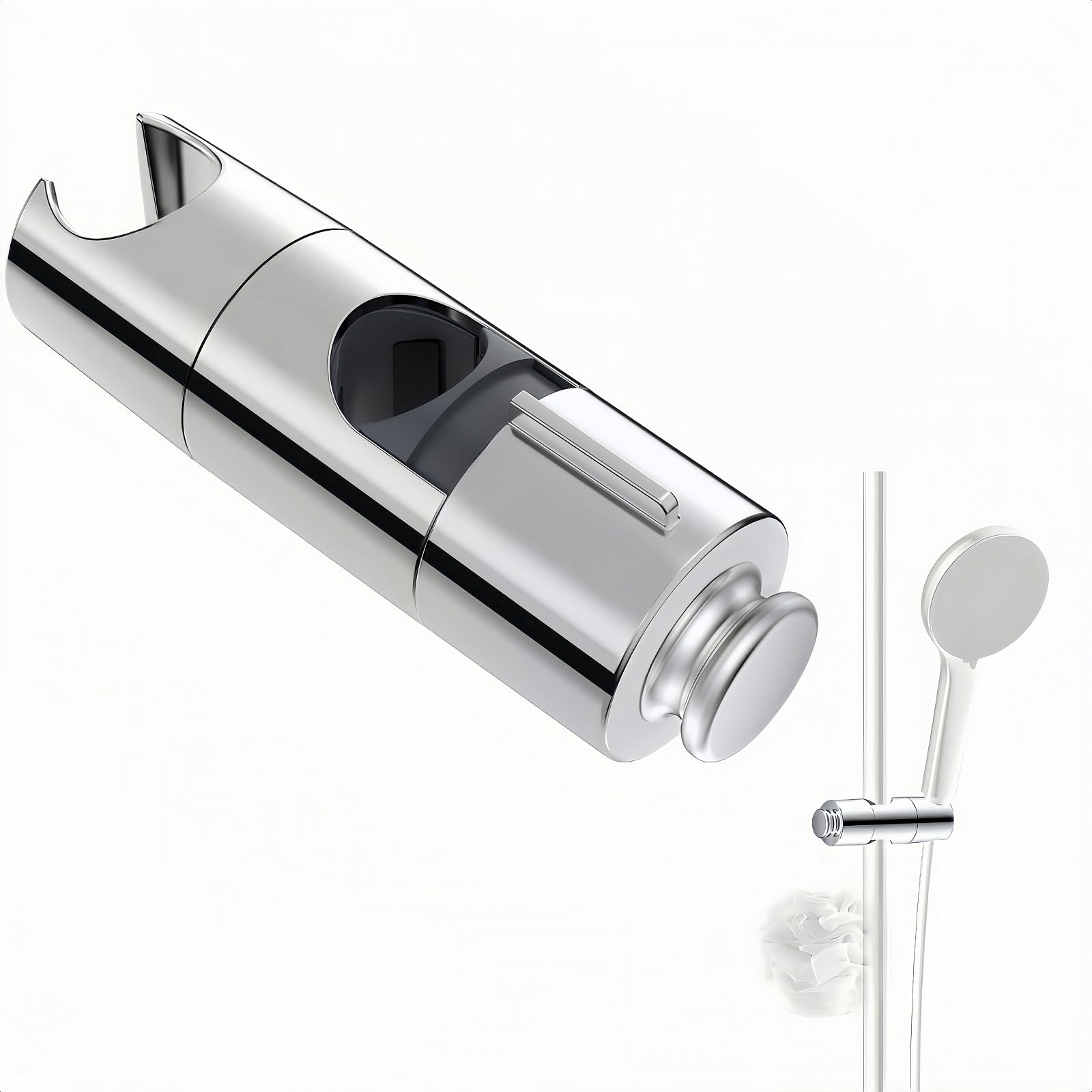 Tuotde Polished Chrome Shower Head Holder For Riser Rail, Universal Shower Slider Bracket Fits 19–25 Mm Rails, Adjustable Handheld Shower Holder With Anti-Slip Grip, Chrome Finish, Tool-Free Installation, Replacement Clamp
