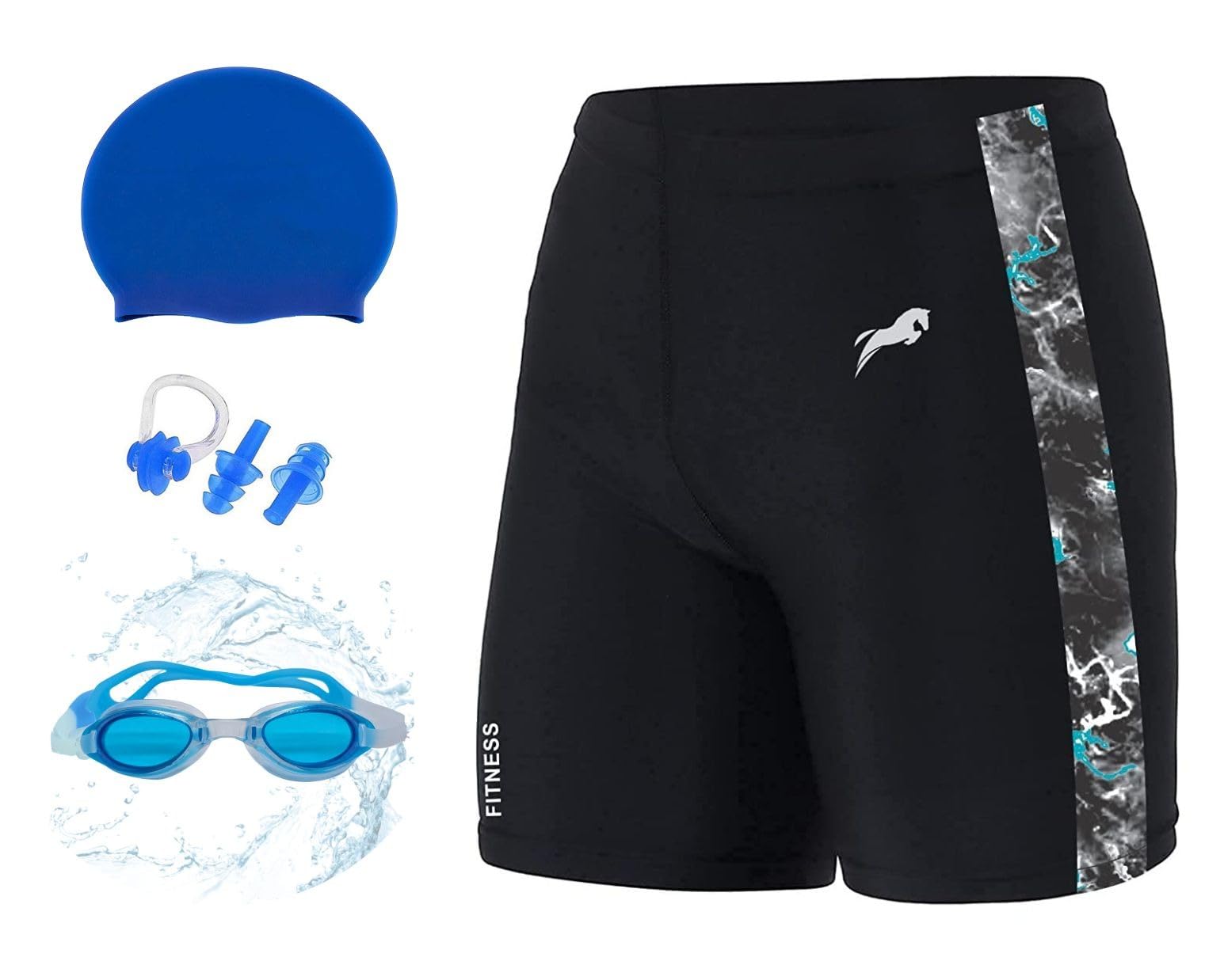 Just Rider Swimming Combo Set Shorts with Goggle, Swim Cap, Ear Plugs and Nose Clip | Waterproof | Free Size Cap, UV-Protected Anti-Fog Glasses (2XL, Swim Set) (B0CXJBQ78H) Amazon Price History, Amazon Price Tracker