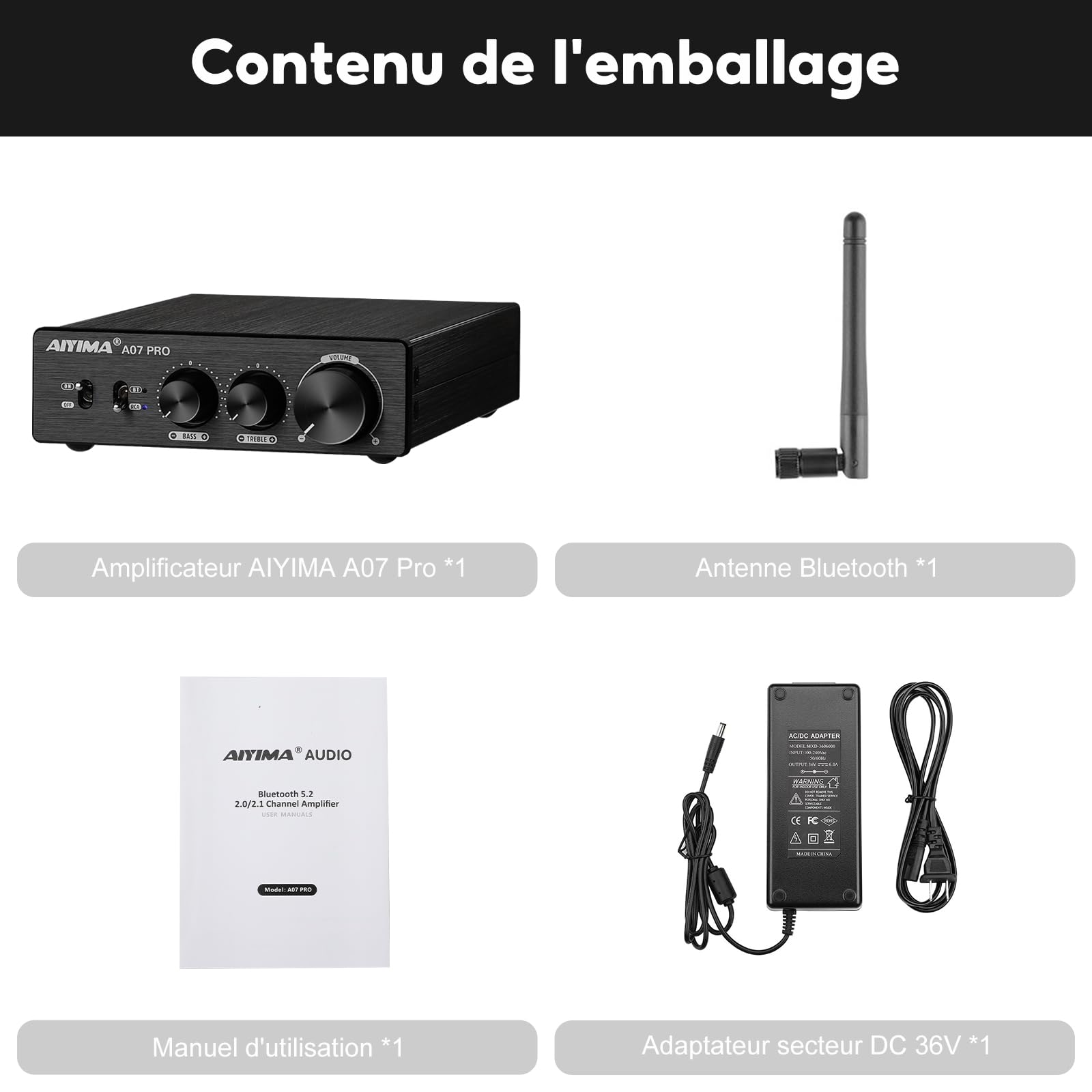AIYIMA A07PRO TPA3255 Amplificateur stéréo Bluetooth 5.2 HiFi 2 Canaux 300W