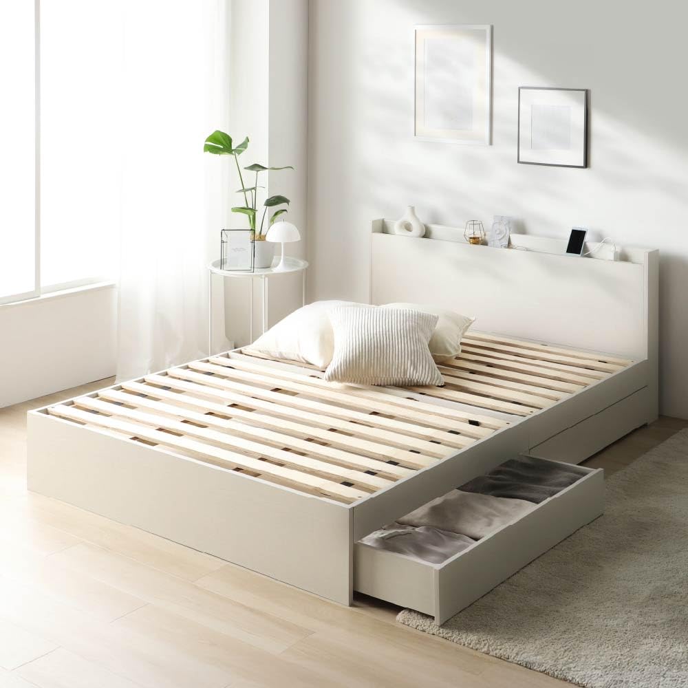 Amazon｜シンプルモダン 収納ベッド、すのこ仕様、2杯引き出し付き、2