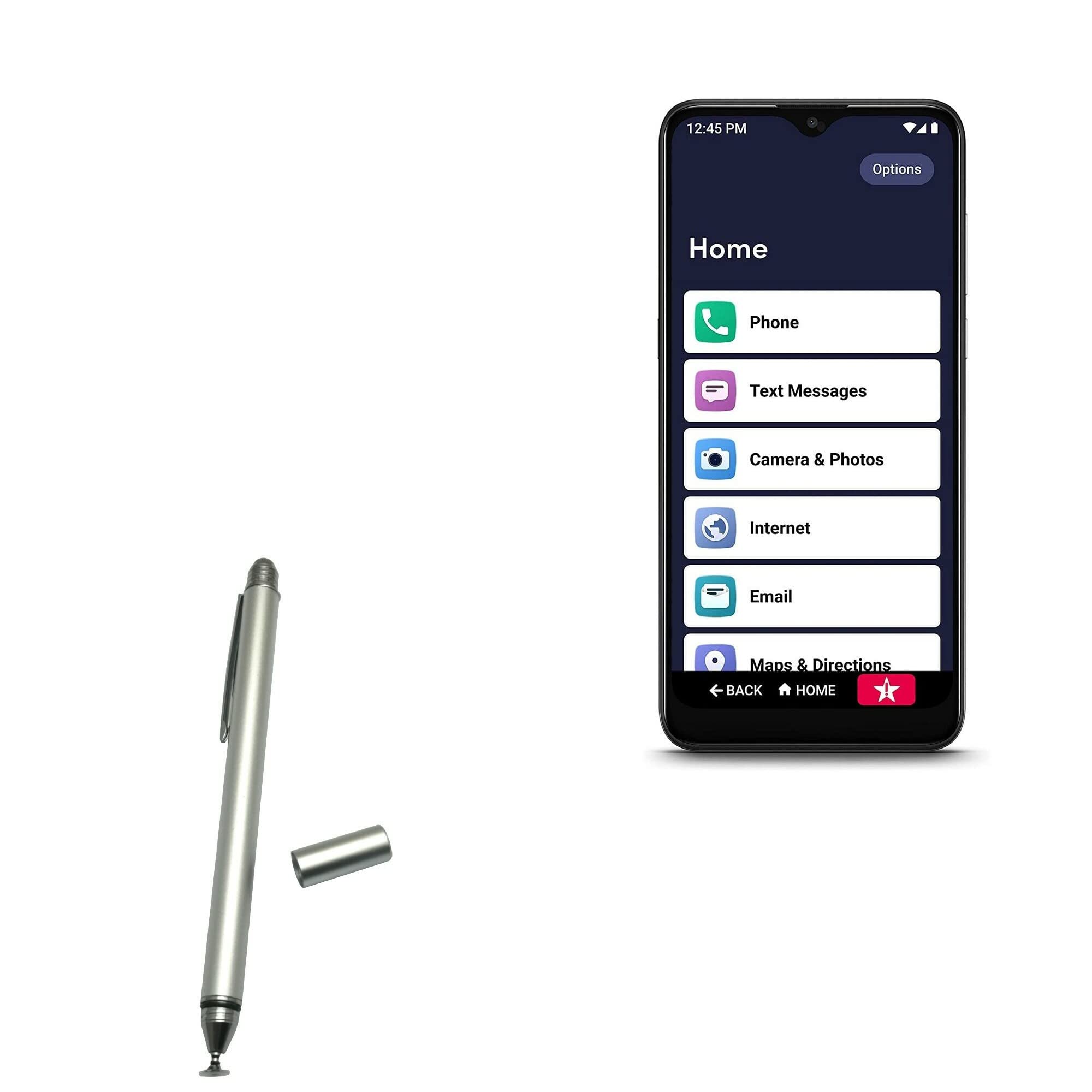 BoxWave Stylus Pen Compatible with Jitterbug Smart3 - DualTip Capacitive Stylus, Fiber Tip Disc Tip Capacitive Stylus Pen - Metallic Silver