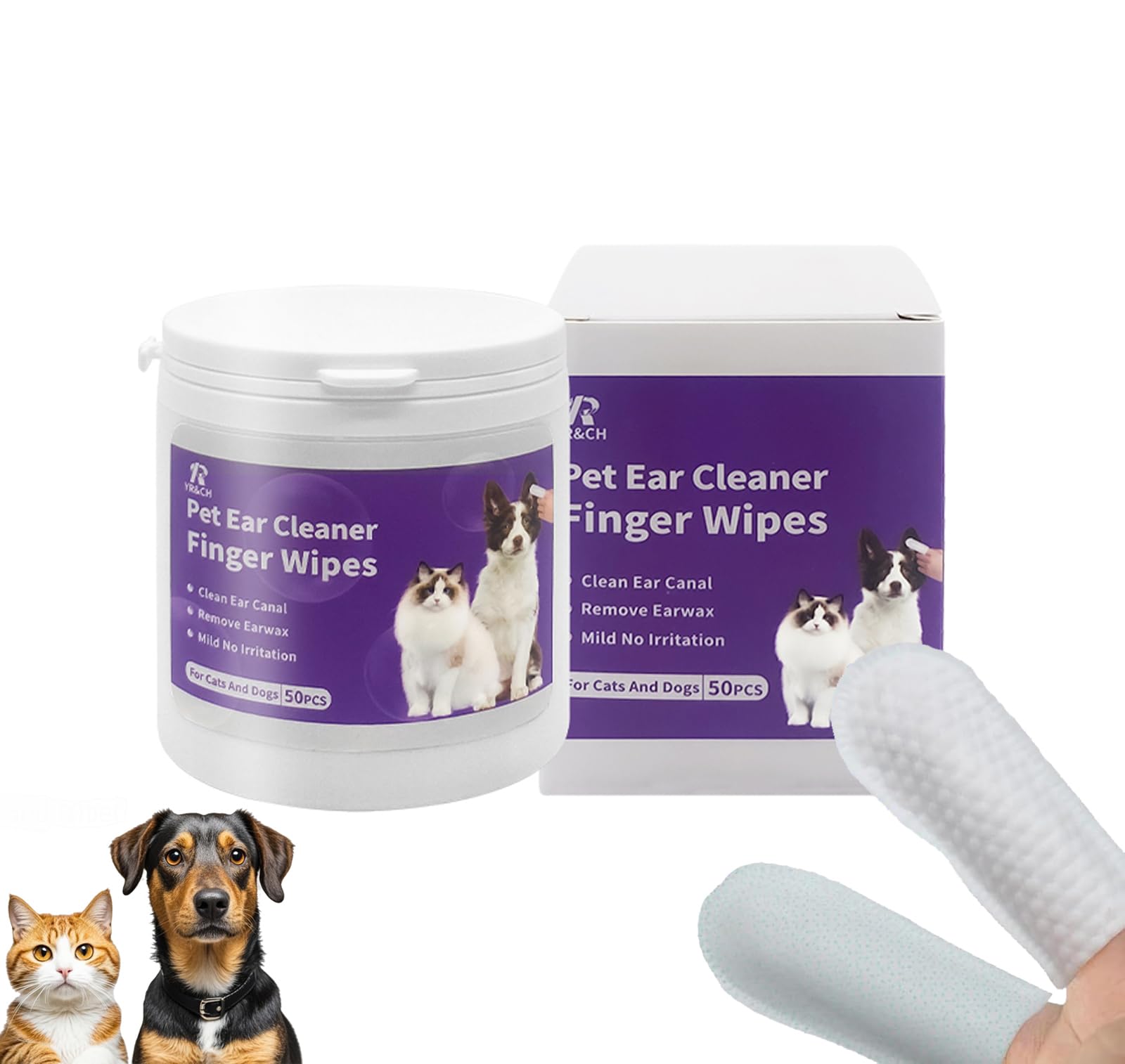 Pepultech Dog Ear Cleaner Wipes & Teeth Cleaning Wipes Set, Dog Dental Finger Wipes, Disposable Cats Ear Finger Wipes,Reduces Plaque & Freshens Breath & Earwax and Dirt, Easy to Use (100pcs)