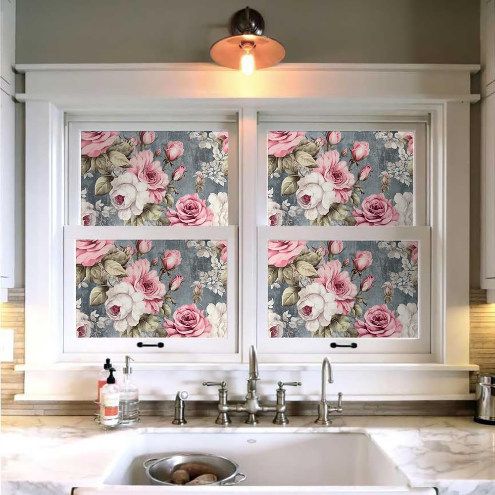 18"x236" Vintage Pink White Roses Flower Peel and Stick Self Adhesive Wallpaper Removable Contact Paper Stick on Easy Peel Off Wall Paper for Kitchen Bedroom Bathroom Renter