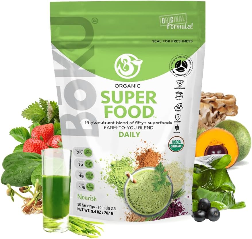 Boku Superfood Greens Superfoods Powder - Amazing Smoothie Powders, Organic Nutrition Food, Super Blend Health Supplements, Plant-Based Daily for Smoothies, Supplement Mix Drink, 28.2oz