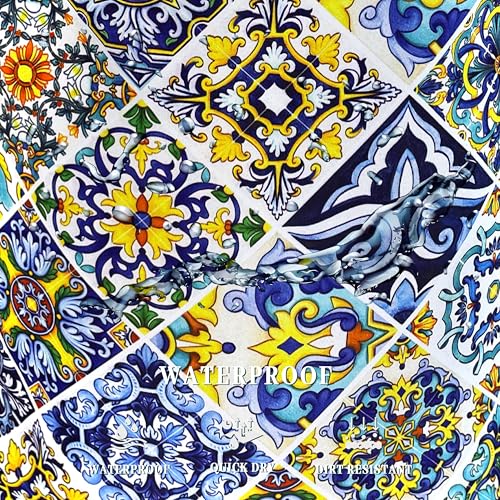 Image of Mexican Tiles Laundry Basket Oxford Cloth Foldable Hamper 18.9x16.5 Inch