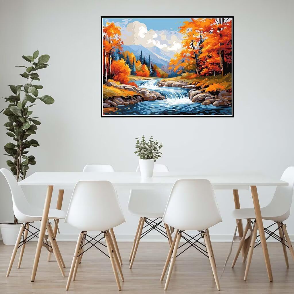 Pintar por Numeros Paisaje Fluvial, DIY Pintura por Numeros Adultos Otoño 90x60 cm, Cuadros para Pintar por Numeros con Pinceles y Pinturas Acrílicas para Decoración de Pared Hogar (Sin Marco) -YH323