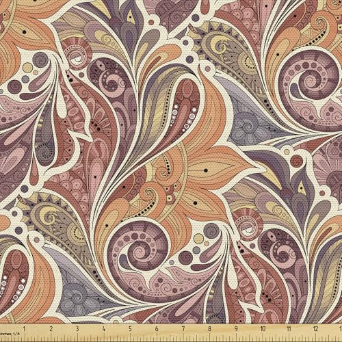 ABAKUHAUS Blumen Stoff als Meterware, Ethnisches Paisley-Muster, Qualitäts Stoff Polster für Wohnaccessoires, 10M (148x1000cm),Braun Beige