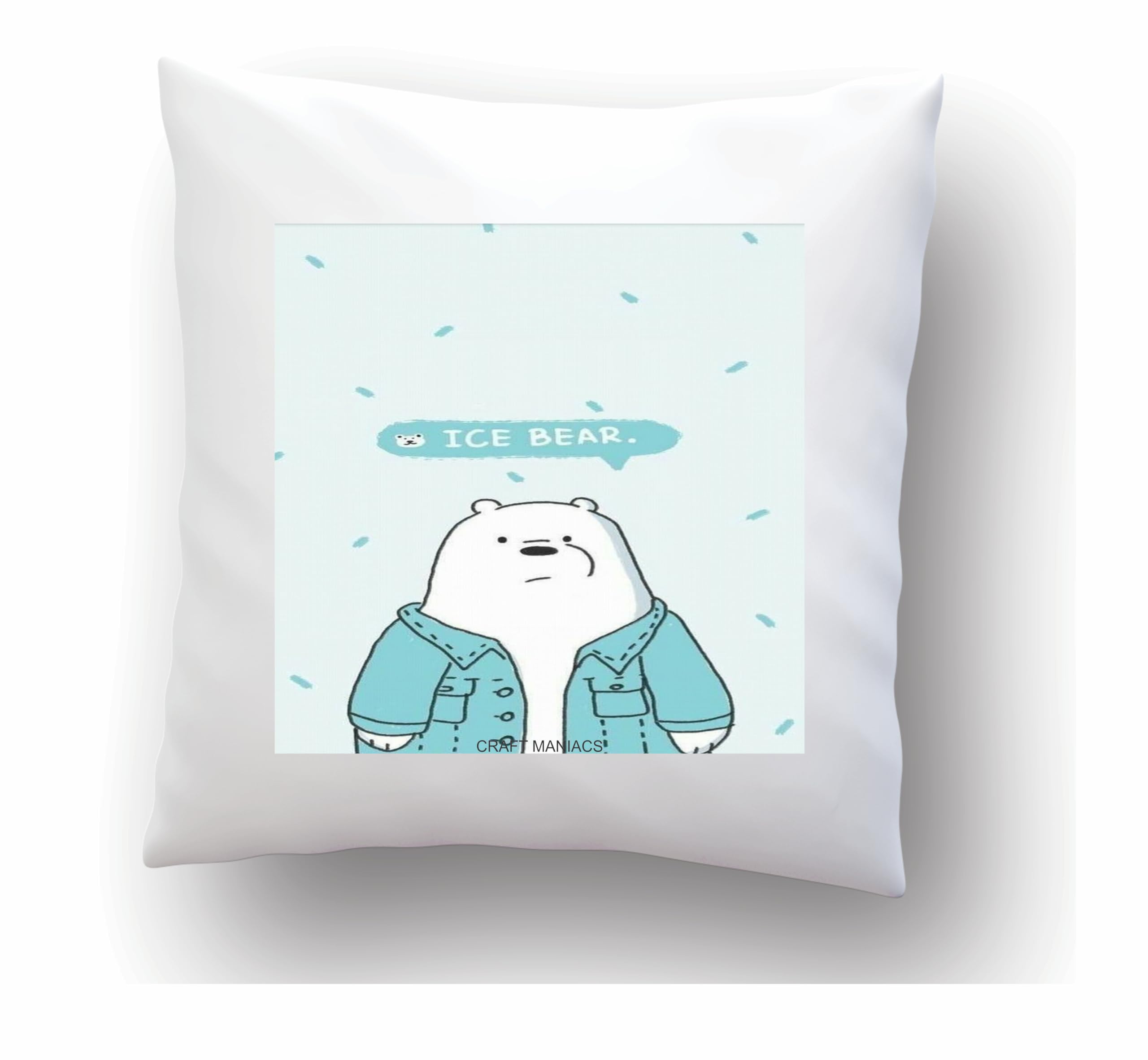 CRAFT MANIACS Bare Bears ICE Bear Blue Poster 16 * 16 Pillow with Filler | UBER Cool Merch for Bare Bears Lovers