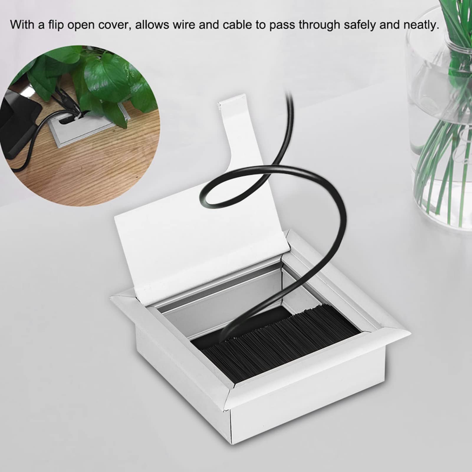 Pasacables Cuadrado De Aluminio Para Escritorio - 4mm Grosor, Cepillo Pelo, Gestión Cables Oficina