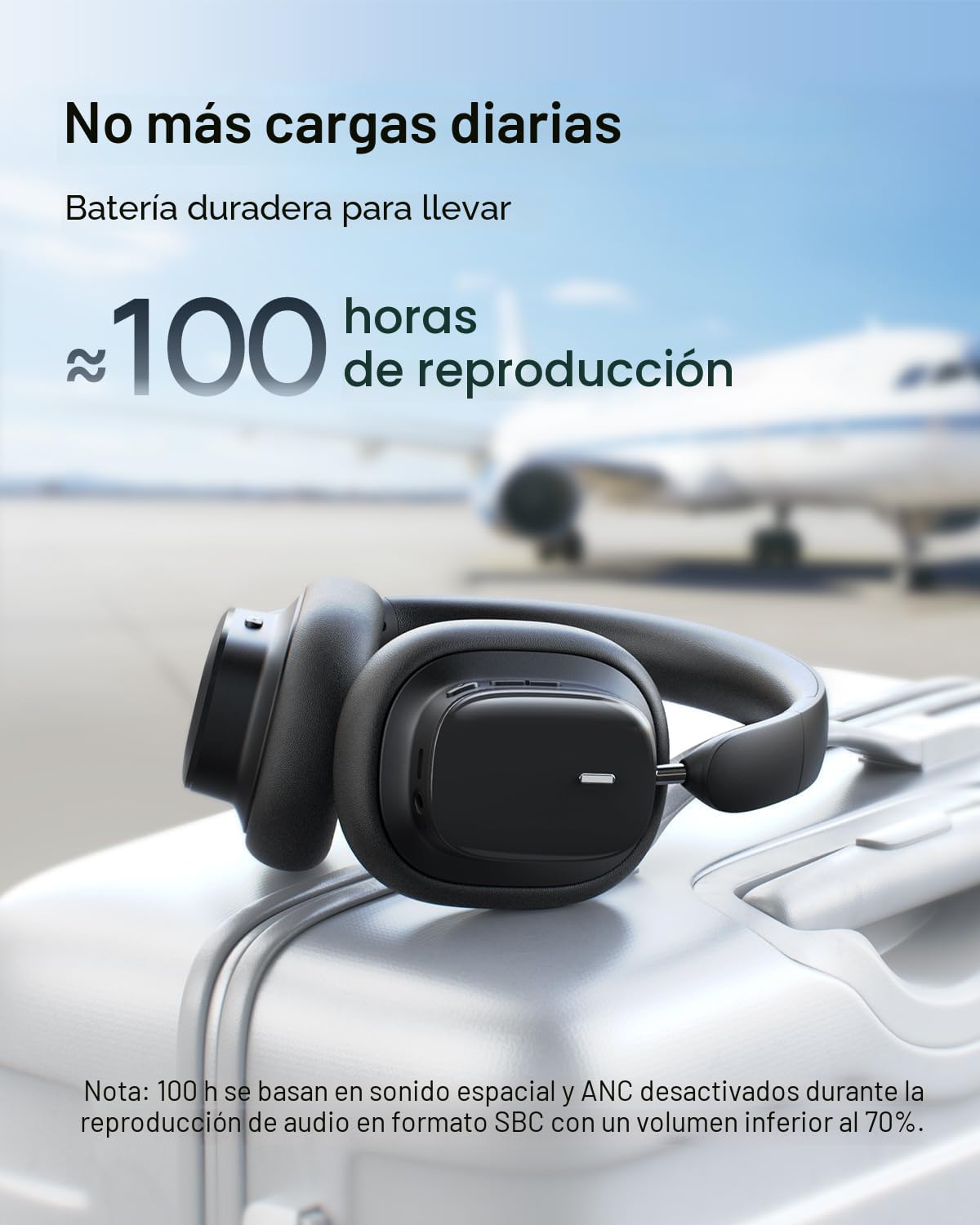 Baseus Auriculares con cancelación de ruido activo con batería de 100 horas, sonido LHDC Hi-Res, reduce el ruido hasta en un 95%, sonido espacial, micrófonos ENC, 0,038 s de baja latencia, auriculares
