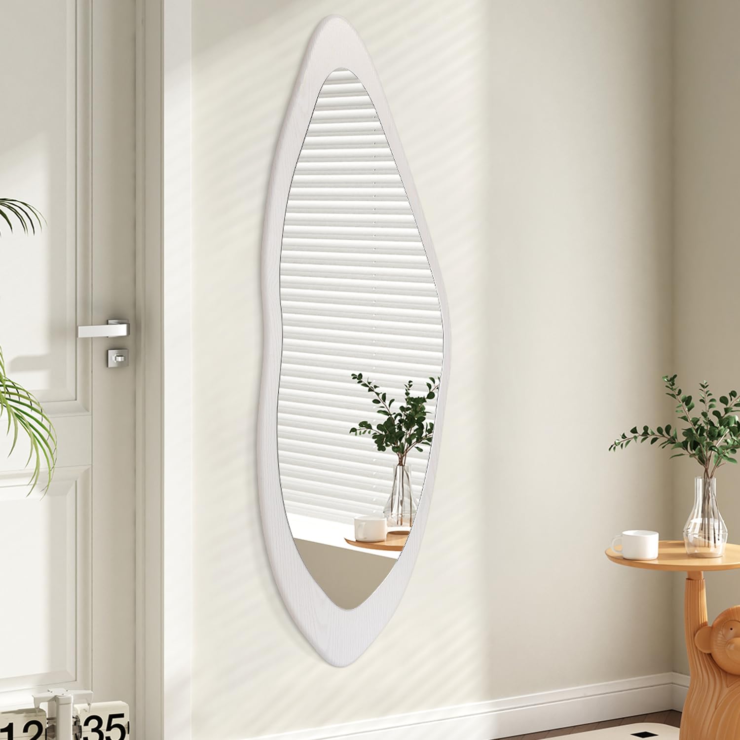 AAZZKANG Irregular Full Length Mirror Wooden Asymmetrical Wall Mirrors Modern Large for Bedroom Dressing room Living Room Entryway White 120x40cm