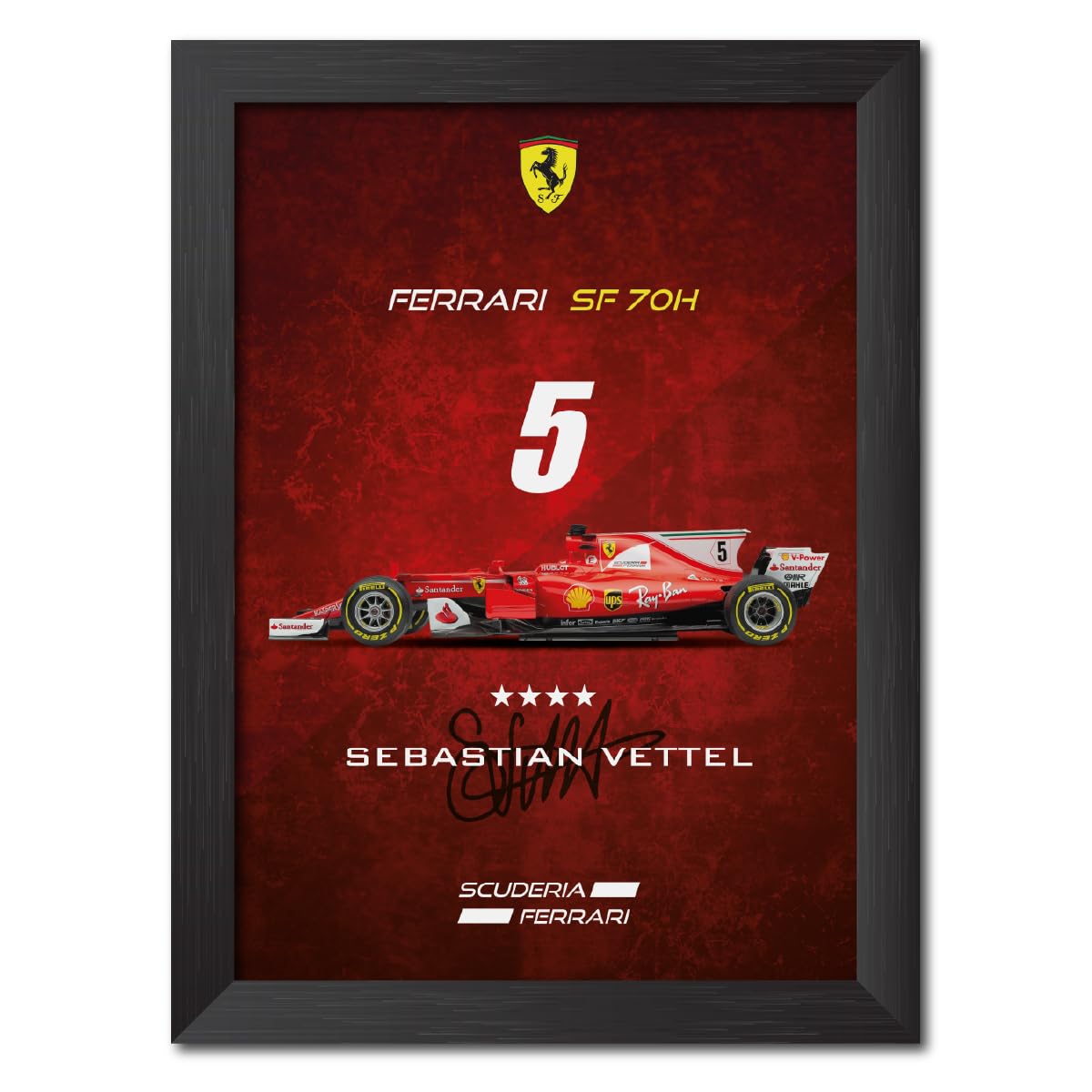 TenorArts Sebastian Vettel Poster Frame F1 Racing Car SF 70H Formula One Photo Framed Painting with Matt Finish Black Textures (12 inches x 9inches)