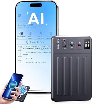 TTQ Note AI Voice Recorder with ChatGPT-Powered Transcription, Summary & Translation, App-Controlled, 121 Languages, 64GB, Wireless Charging, for Meetings, Lectures & Calls