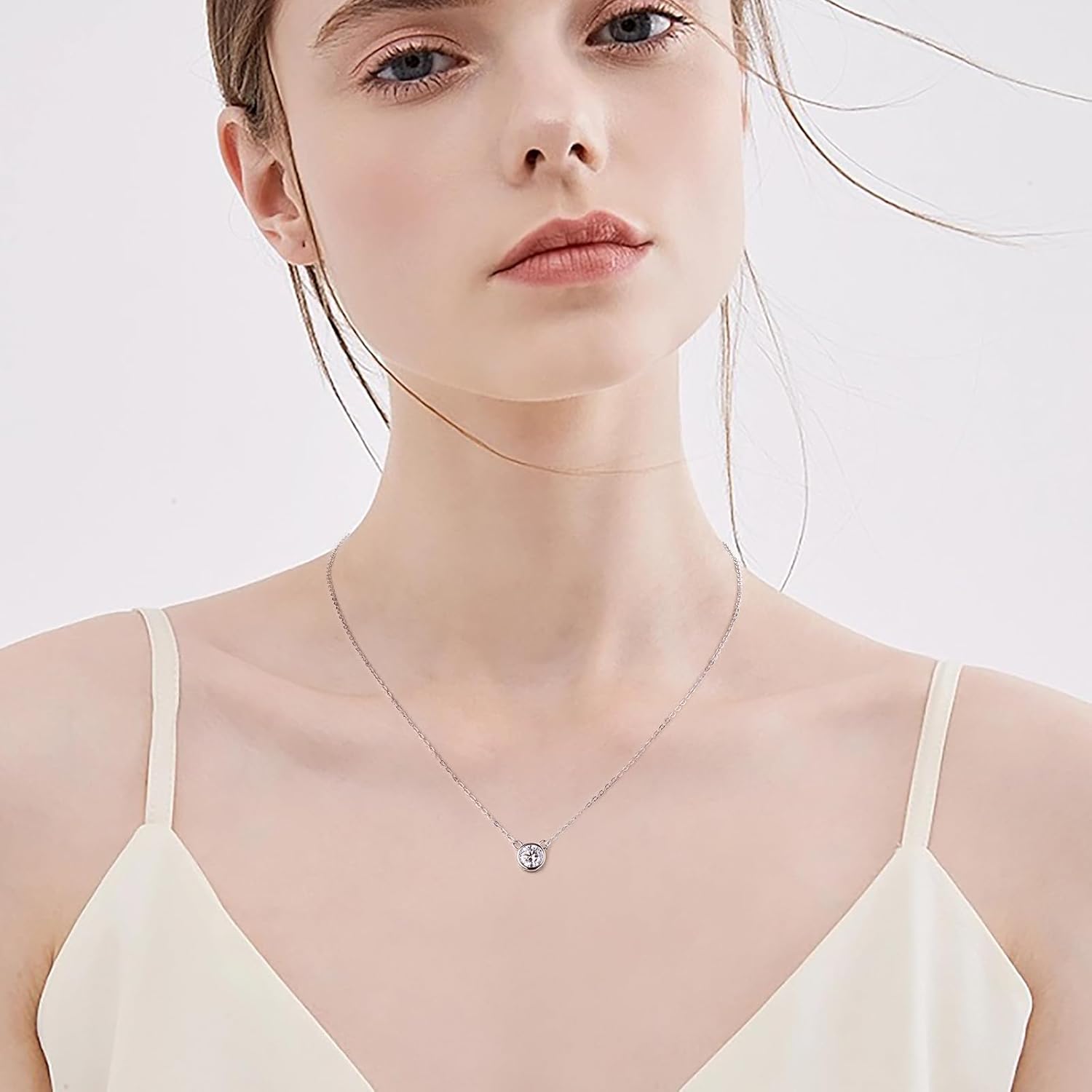 WOAINI 1-2 Carat Moissanite Solitaire Pendant Necklace in 925 Sterling Silver, Adjustable Necklaces Pendant Bezel-Set with Moissanite, 17"+2", Jewelry Gift for Women - Image 6