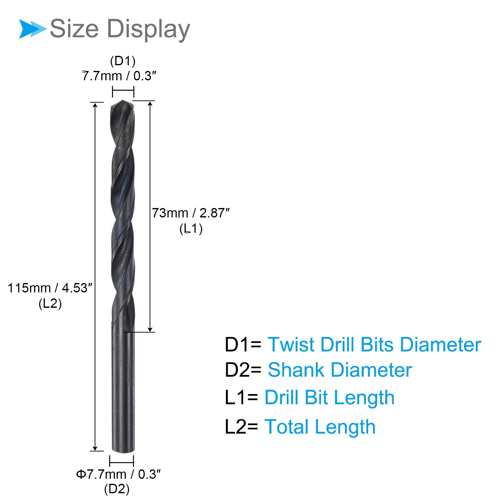 CoCud 6542 High Speed Steel Twist Drill Bits, 7.7mm Diameter 115mm Length, Black Oxide Straight Twist Jobber Drill Bit - Image 2