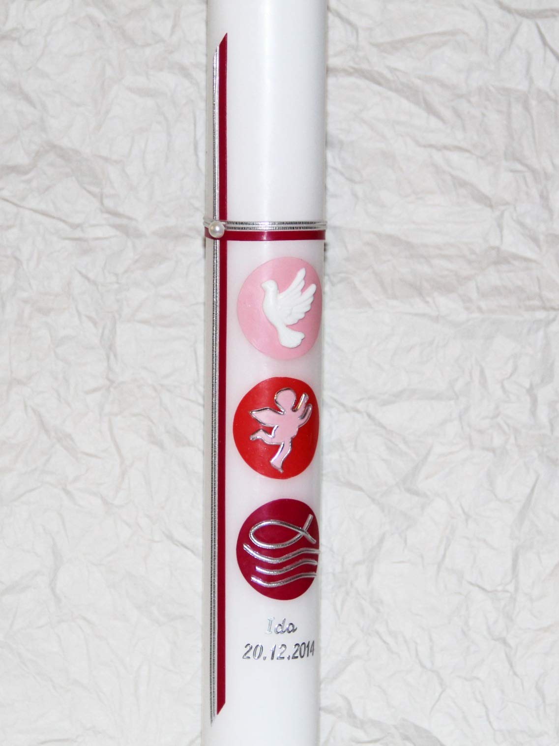 Taufkerze Kommunionkerze Mädchen Rosa Kerze zur Taufe Kommunionkerze Konfirmationkerze mit Name und Datum beschriftet.