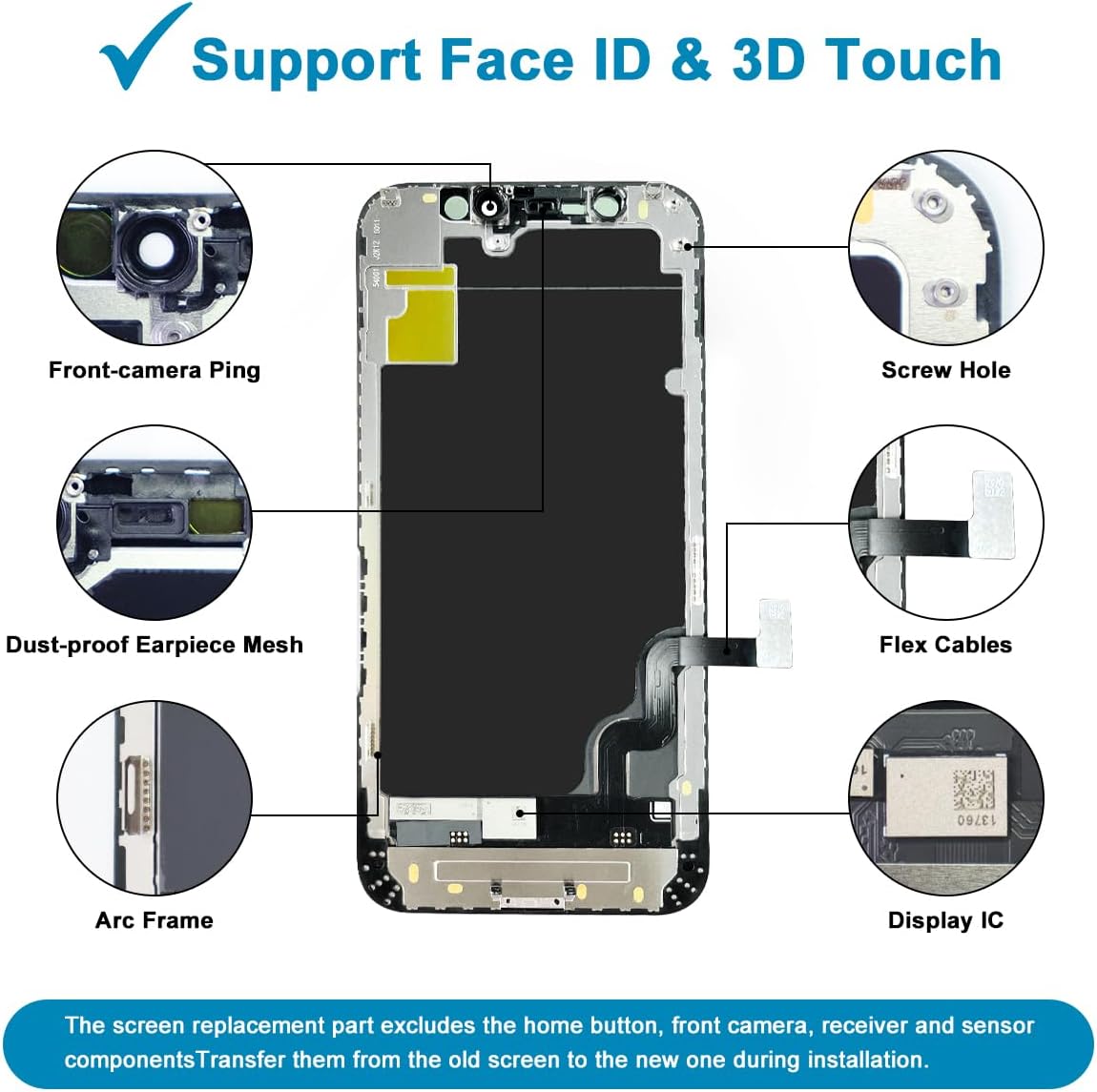 for iPhone 12 Mini Screen Replacement 5.4 ", Full HD LCD Display 3D Touch Screen Digitizer Full Assembly for Model A2176, A2398,A2399,A2400 (Without Tools)