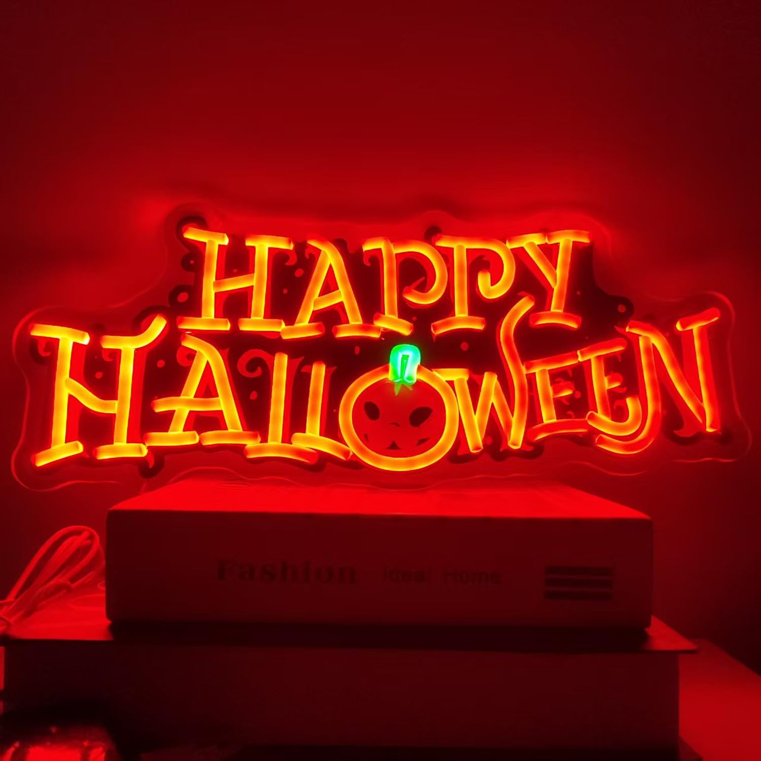 Großes Halloween Neonschild mit dimmbarem Schalter, USB Betriebenes Acryl Neon Schild LED Wanddekoration für Halloween Partys Deko, 17 x 10 Zoll