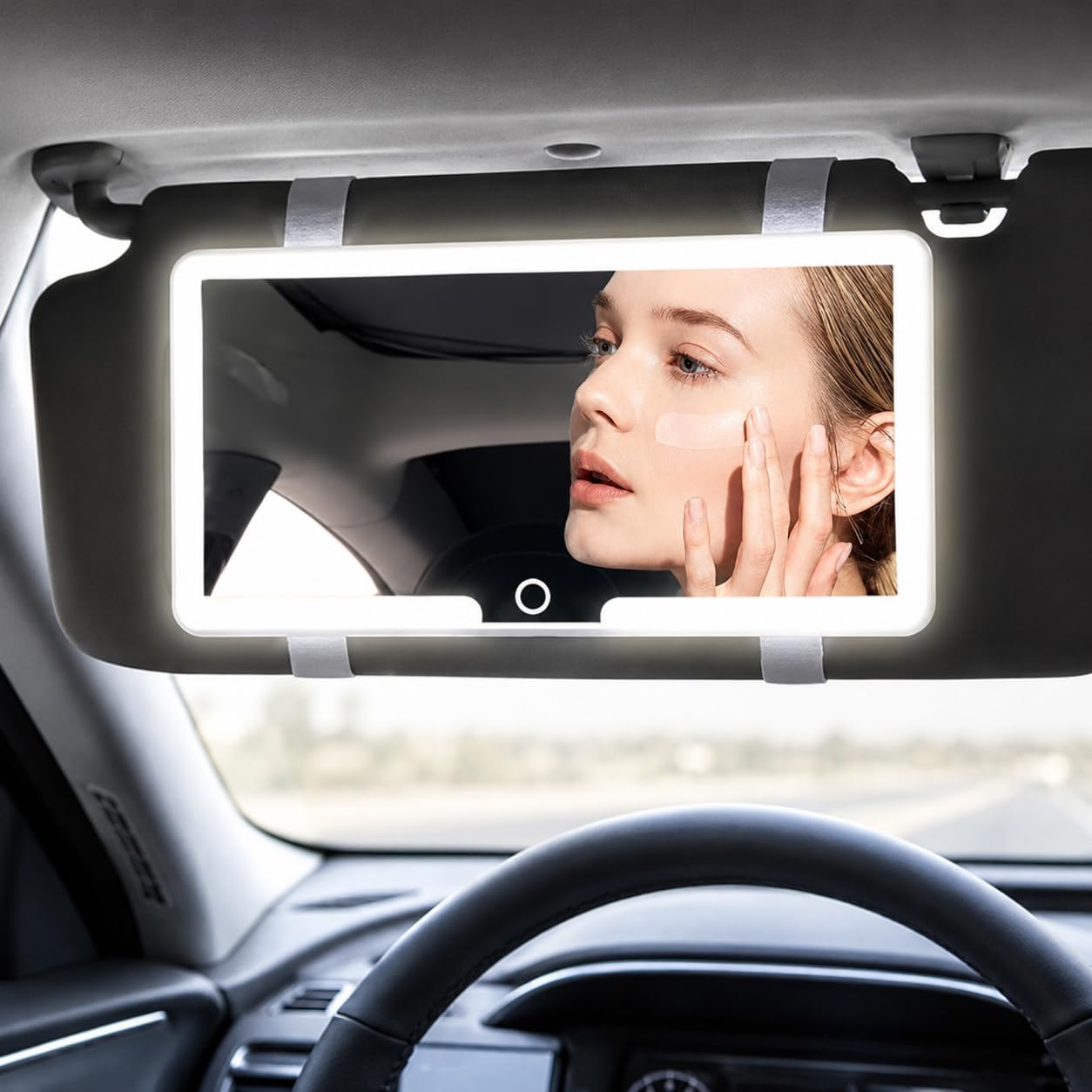 LED Car Vanity Mirror with Lights - Rechargeable Sun Visor Makeup Mirror, 3 Light Modes 80 LEDs Dimmable Touch Control, Universal Fit Interior Mirror for Car Travel Makeup-image-39