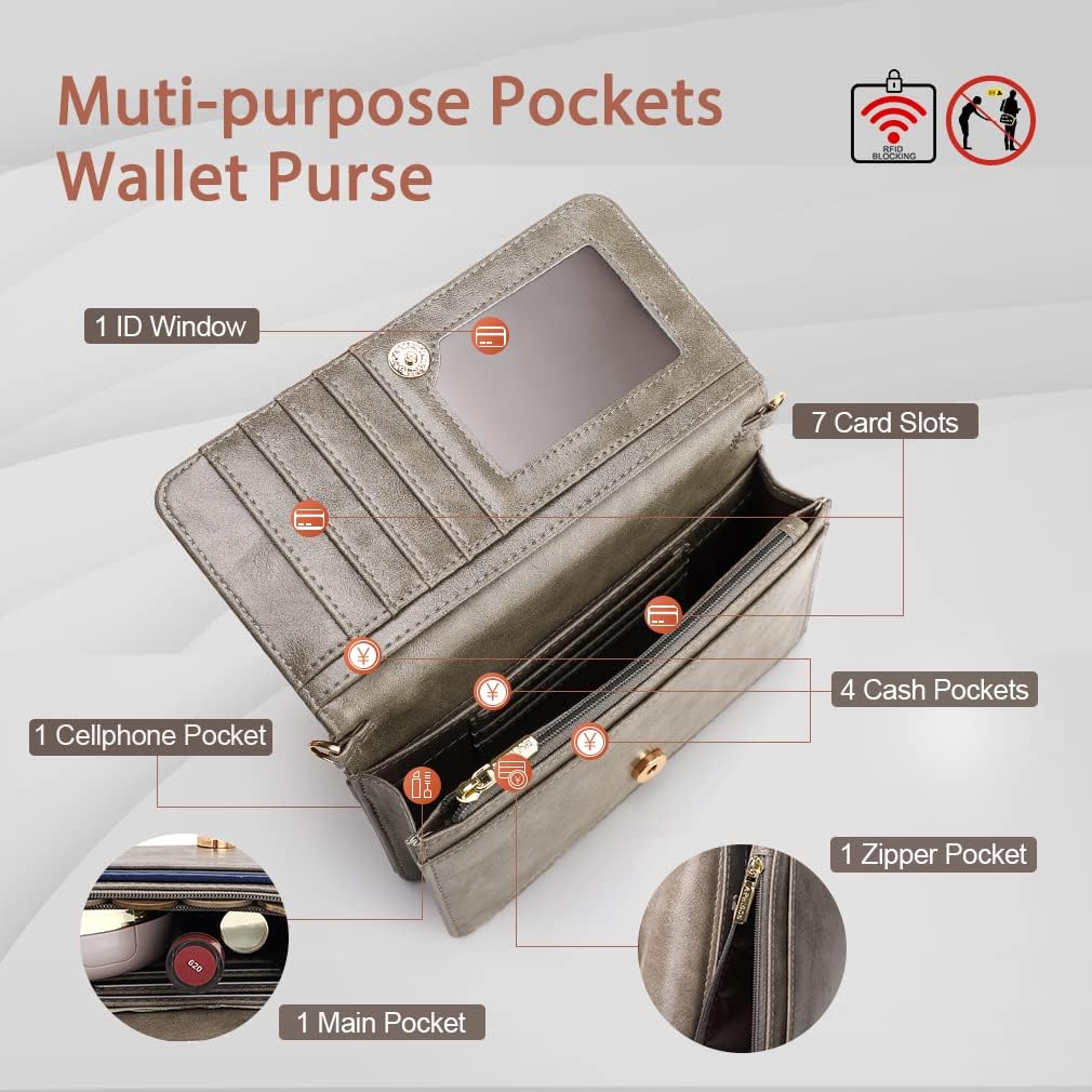 APHISON Crossbody Bags For Women,Wristlet Wallet Phone Purse Shoulder handbags Multi-Function Small RFID Clutch Card Holder - Image 3